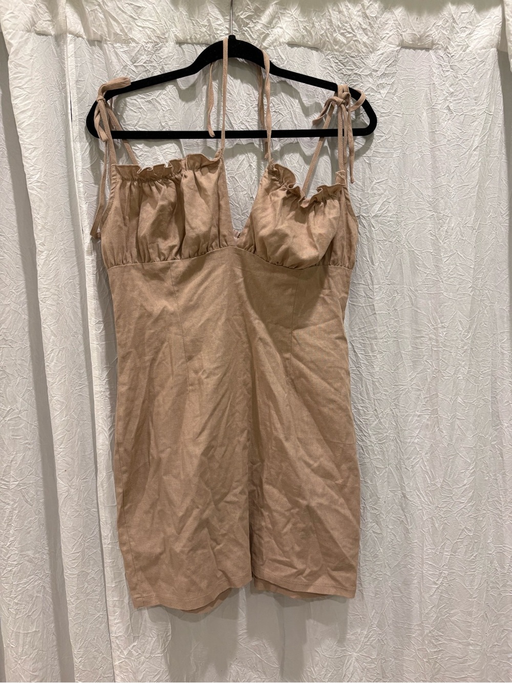 PrettyLittleThing Beige Tie-Strap Mini Dress